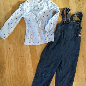 Girls overalls + top bundle